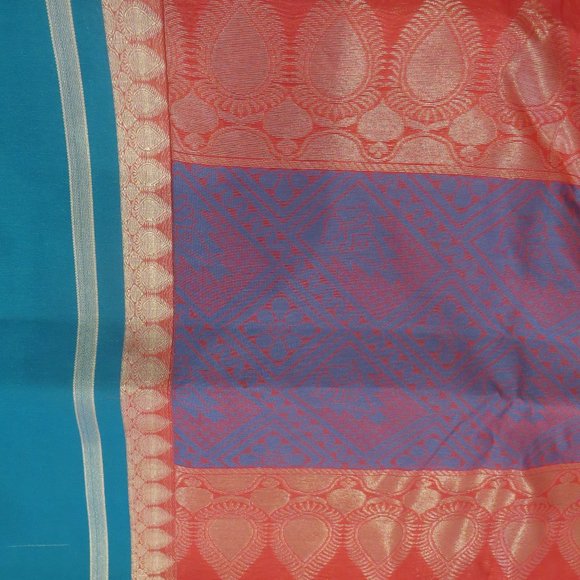 brand new blue and coral sari - Picture 2 of 3